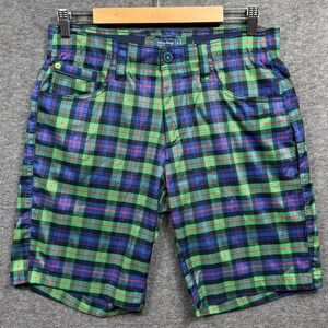 William Murray Shorts Mens 30 Green Plaid Straight Fit Performance Stretch Chino